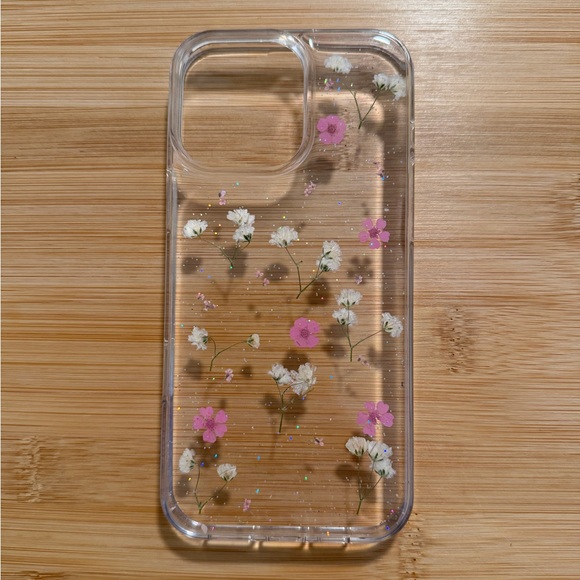 Other - Clear Floral Glitter iPhone 16 Pro Max Case